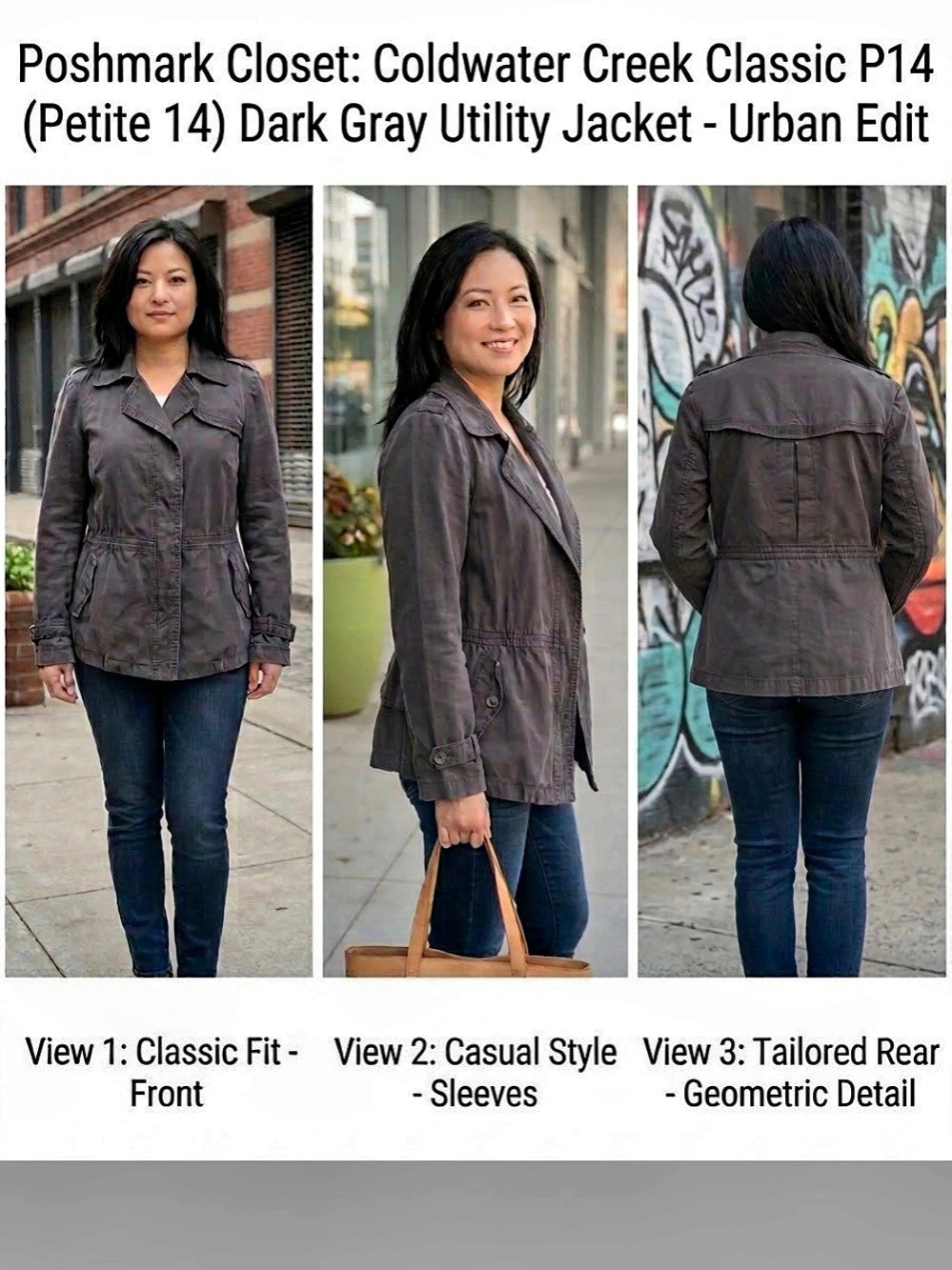 Coldwater Creek Classic Utility Jacket Gray Petite 14